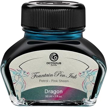 Octopus Fluids Dragon Sheen Fountain Pen Ink - Glass Petrol Blue With Pink Sheen - 30ml