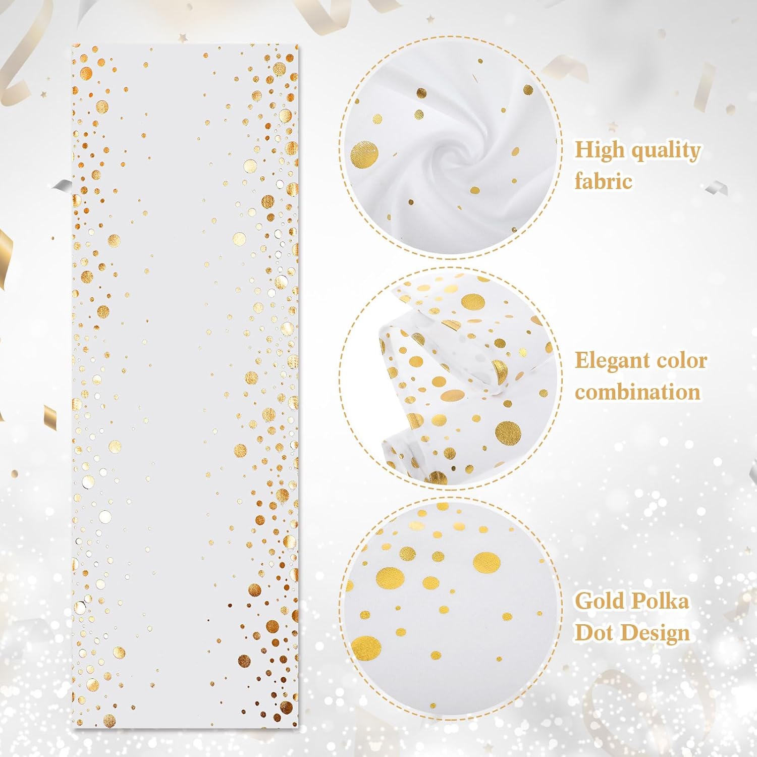Moukeren 4 Pack White Gold Table Runner Decorations 12 x 108 Inch Sequin Rectangular Table Runners for Birthday Wedding Graduation New Years Party Decor