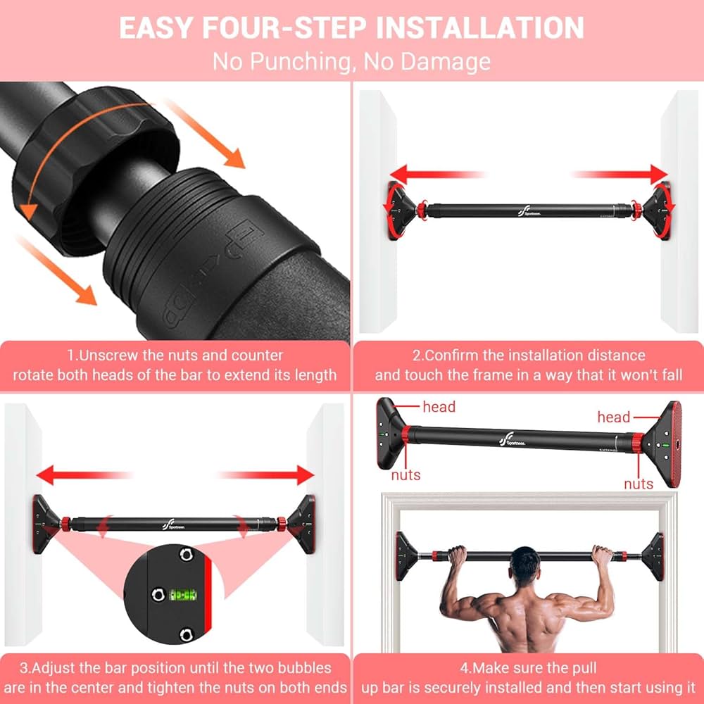 Sportneer Pull Up Bar Doorway Chin Up Bar No Screws Door Frame Chin Up Push Up Sit Up Bar Adjustable 75-94cm (29.5''-37'') Up To 200kg Capacity Workout Bar In | Whizz