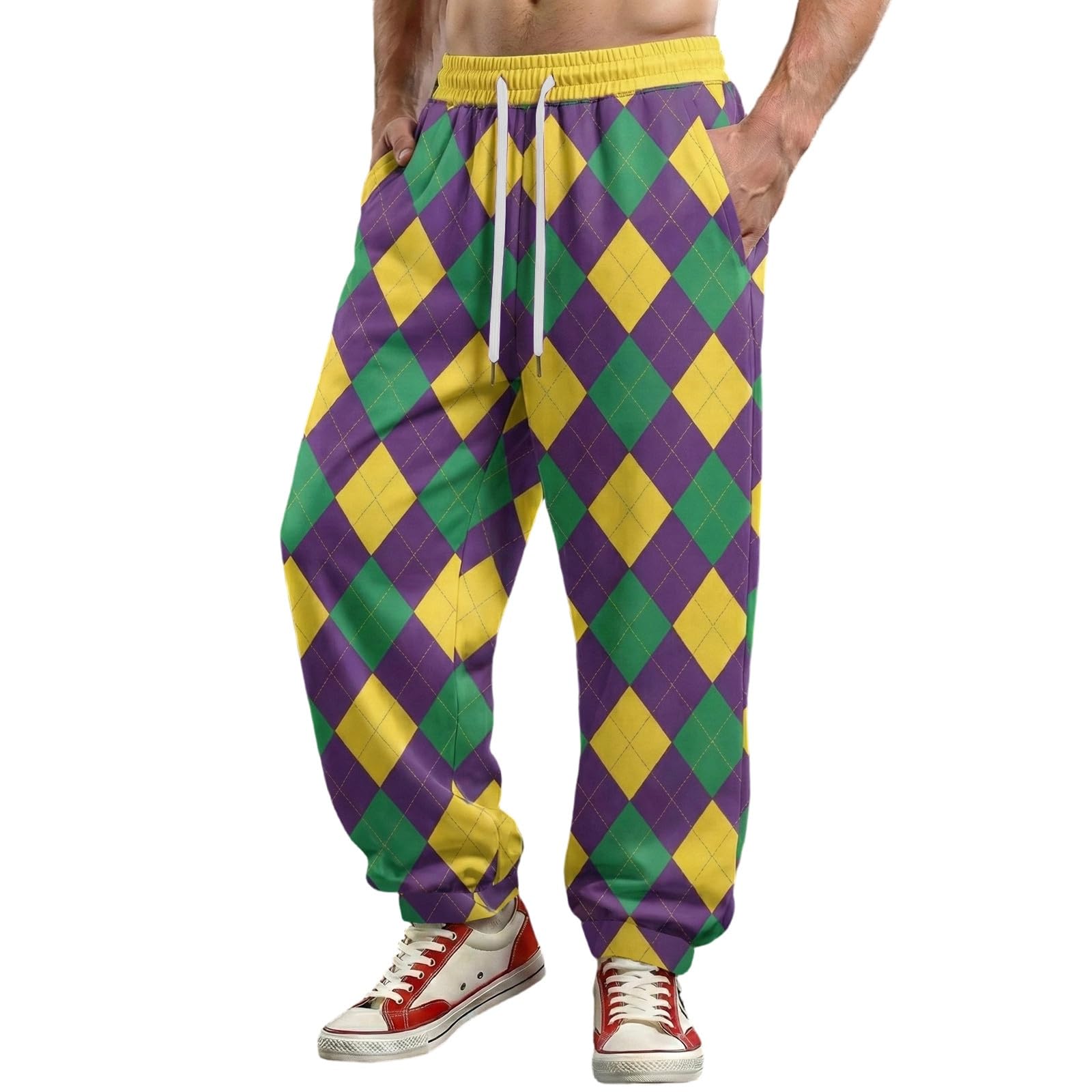 Générique Men's Harem Pants Clown Costume Carnival Clown Trousers Lapel Pattern Elastic Waist Casual Jogging Bottoms Pyjama Bottoms Baggy Pants, M Green, 3XL — image 1