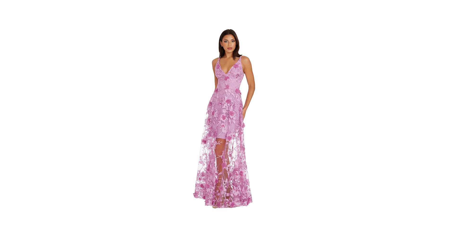 Dress the Population Womens Embellished Plunging Gown Dress the Population Womens Embellished Plunging Gown