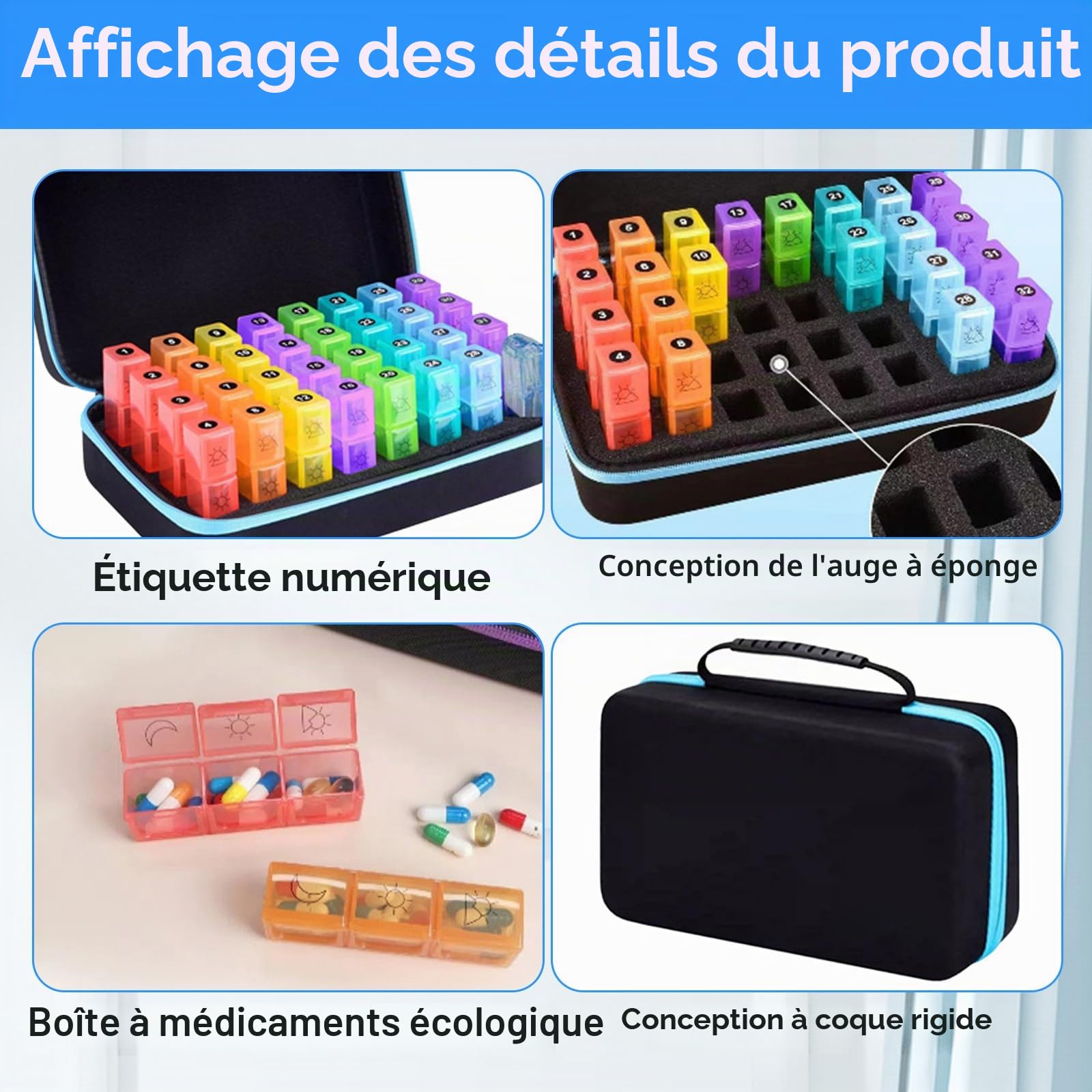 Organisateur de Pilules Mensuel 31 Jours 3 Fois Par Jour | Grande Boîte À Pilules Avec 3 Compartiments Par Jour Planificateur Hebdomadaire Et Mensuel Pour Vitamines
