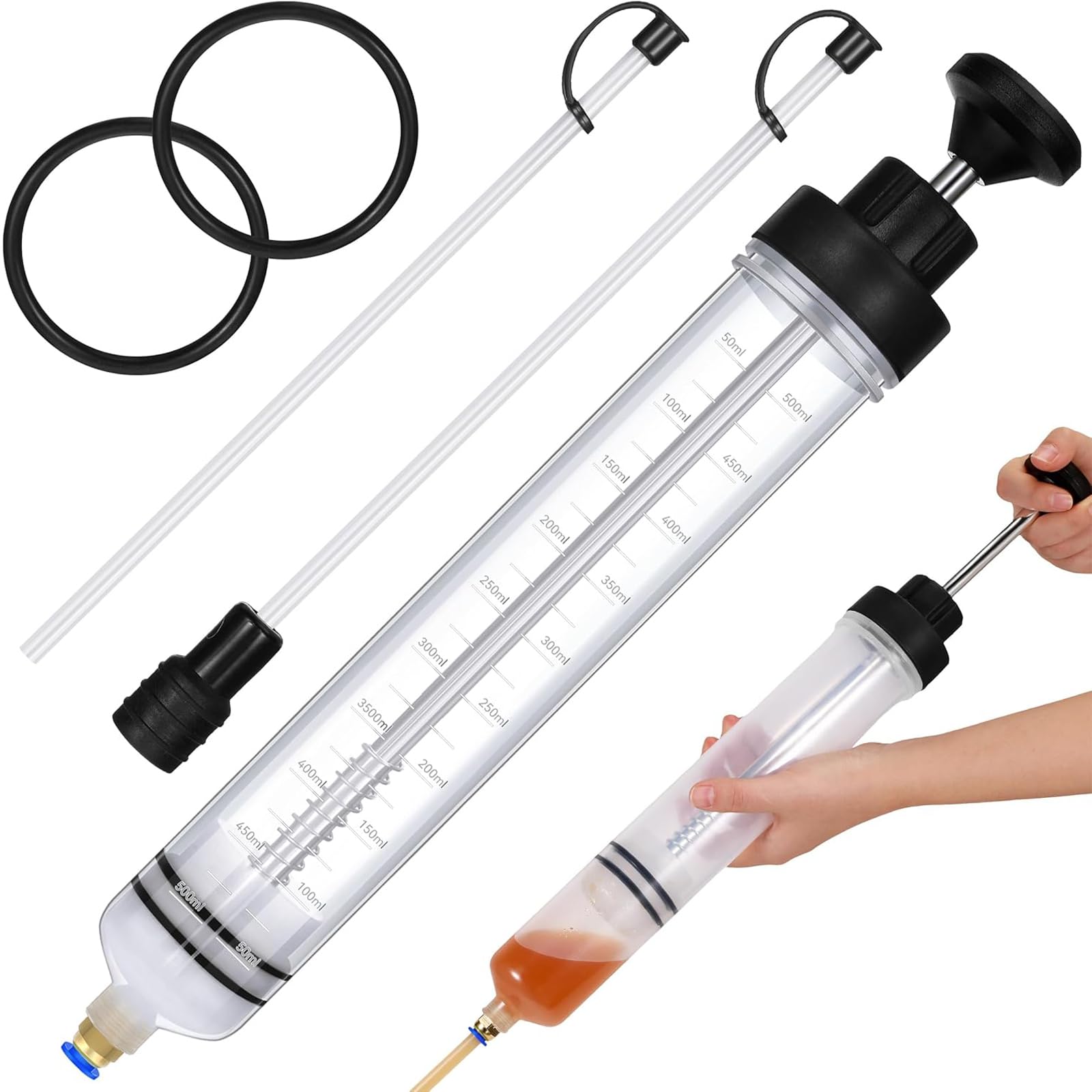 Oil Extractor Kit, Manual Oil Fluid Extractor & Filler Pump, 500cc Capacity, for Refilling Brake Fluid, Power Steering Fluid, Or Transmission Oil-picture-20
