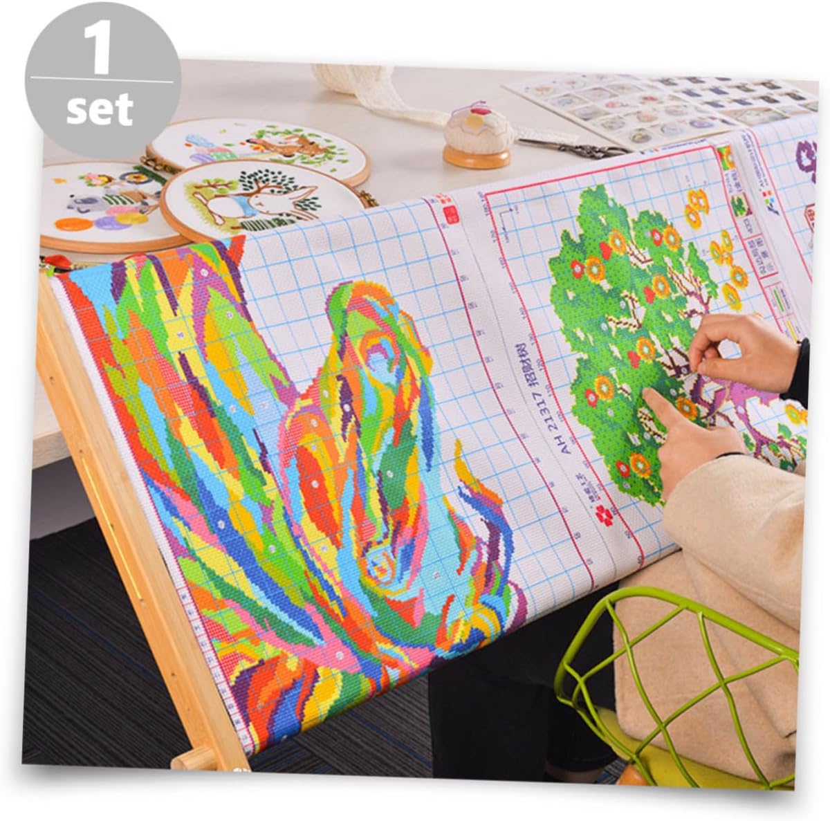 UTHCLO Sewing Organizer for Embroidery Supplies Cross Stitch Frame Beech Wood Embroidery Tool Holder Easy Storage Practical Design