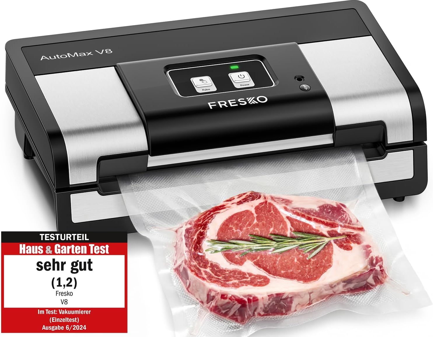 FRESKO Vakuumiergerät Automatik 18L/min Turbo-Saugkraft 1-Knopf-Bedienung inkl. 2 Beutelrollen