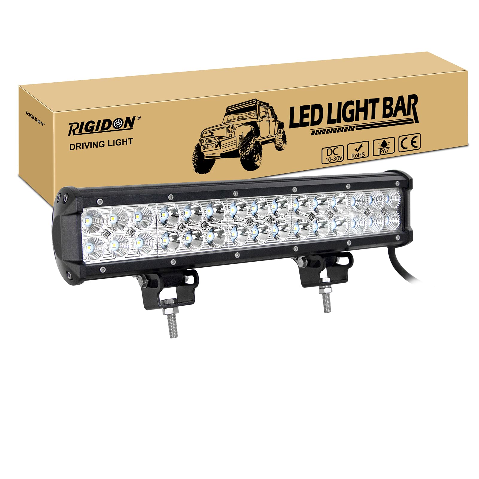 RIGIDON Listwa świetlna LED do jazdy 15 cali 90 W, 12 V 24 V do samochodu terenowego ciężarówki SUV UTE ATV 4x4 pojazdu, wiązka punktowa powodziowa, wodoodporna lampa robocza, 6000 K biała