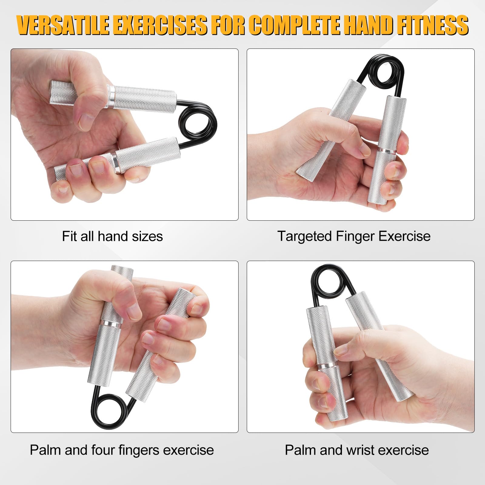 Sexyhot Hand Grip 4Pack, Appareil de Renforcement du Grip, 50/100/150/200LB, Antidérapant Professionnel, Prévention Des Maladies De La Main, Rééducation Des Doigts (Argent Sexyhot Hand Grip 4Pack, Appareil de Renforcement du Grip, 50/100/150/200LB, Antidérapant Professionnel, Prévention Des Maladies De La Main, Rééducation Des Doigts (Argent