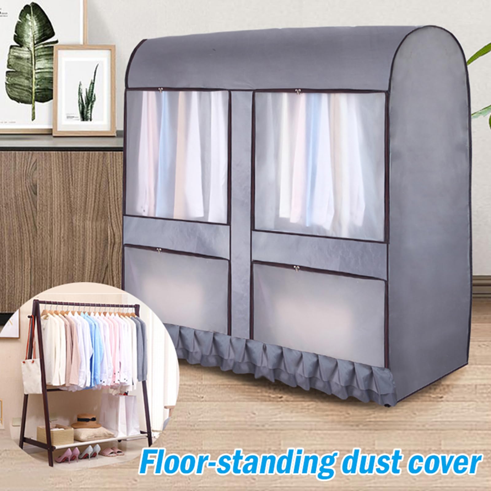 Fundas para Ropa Rejilla para Secar El Piso con Ventanas Múltiples Funda ProtectFunda Protectora Tela Oxford Cremallera A Prueba De Polvo Bolsas para Ropa para Traje, 110 x 150 x 50 cm, Gris