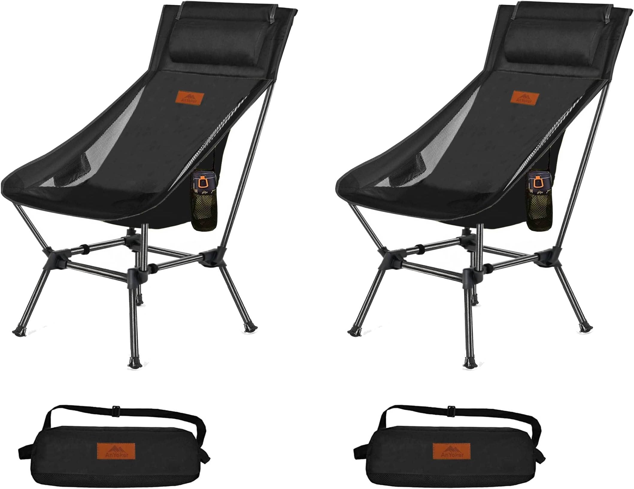 Camping Chair, Great Size, Over Size 2 Way Compact Backpacking Chair, Portable Folding Chair, Beach Chair with Side Pocket and headrest, Lightweight Hiking Chair 0166ZG (Ink 2 Pack)