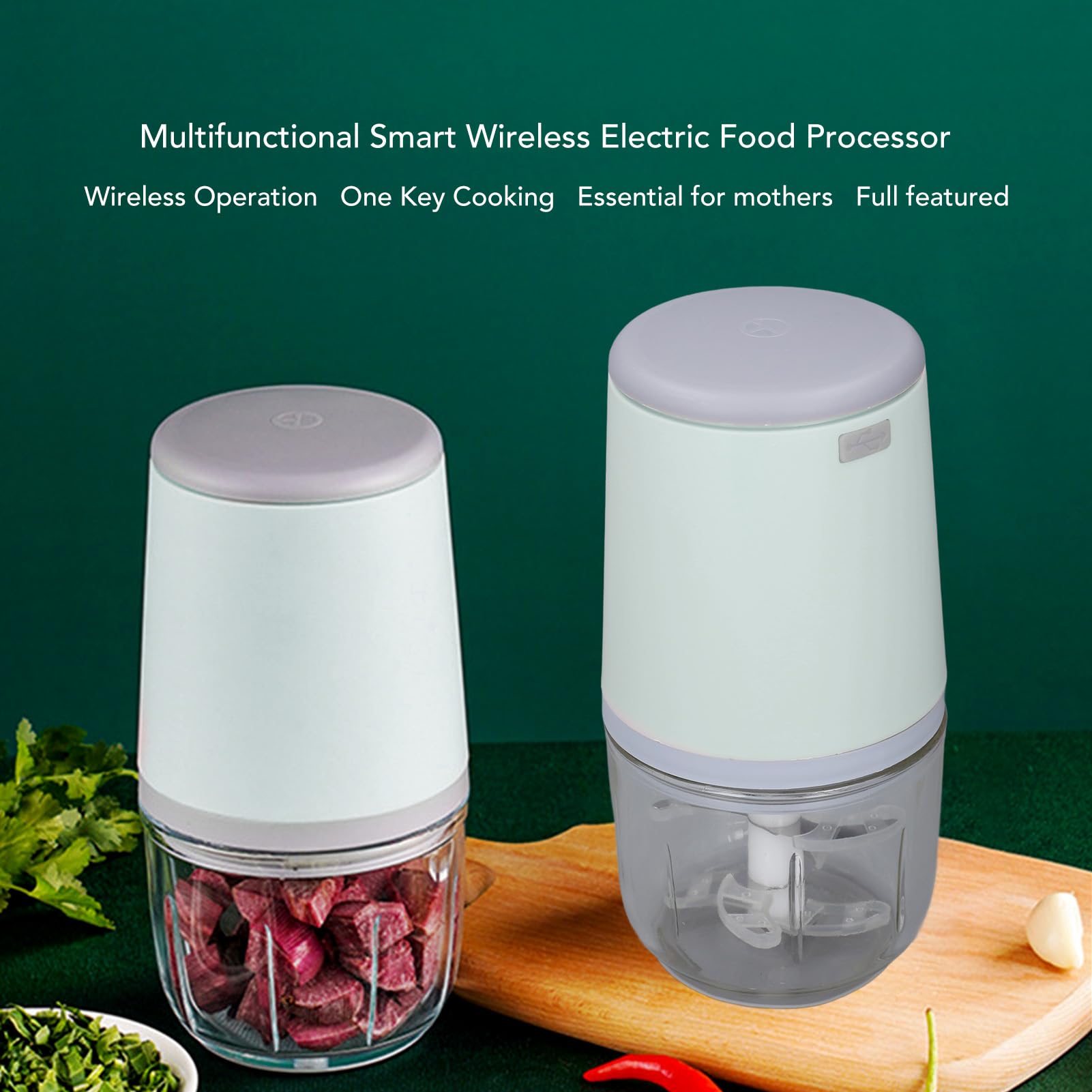 Mini Procesador de Alimentos Inalámbrico, Picador Eléctrico Inalámbrico para Verduras, Frutas, Carne, Ajo, Fabricante Portátil de Alimentos para Bebés, Capacidad de 300 Ml, Fácil