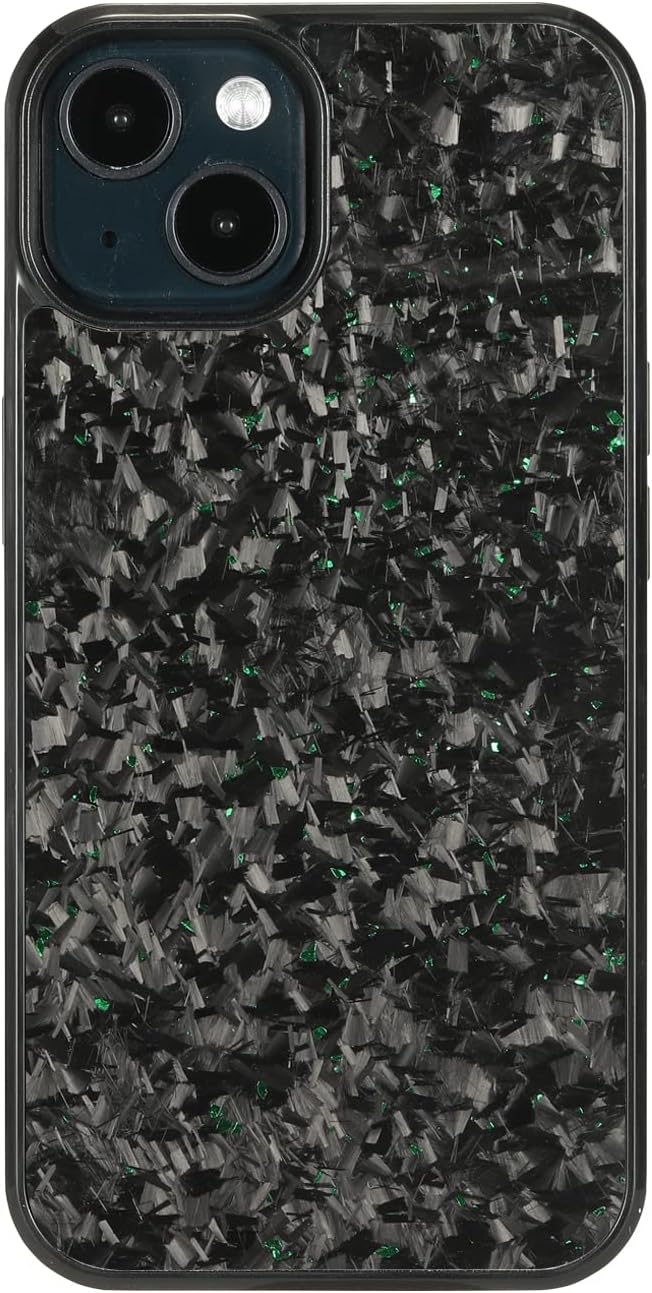 molzar Grip Series for iPhone 14 Case with Real Forged Carbon Fiber, Grippy Edges Design, Works with Qi-Certified Chargers, Compatible with iPhone 14, Glossy Black/Green