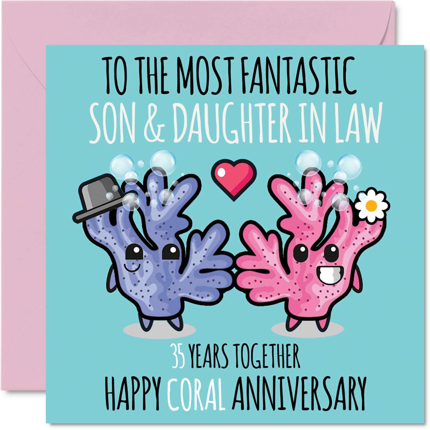 Cute Coral Anniversary Card for Son & Daughter In Law - 35 Years Together - Happy 35th Wedding Anniversary Cards for Daughter In Law Son, 145mm Greeting Cards Anniversaries