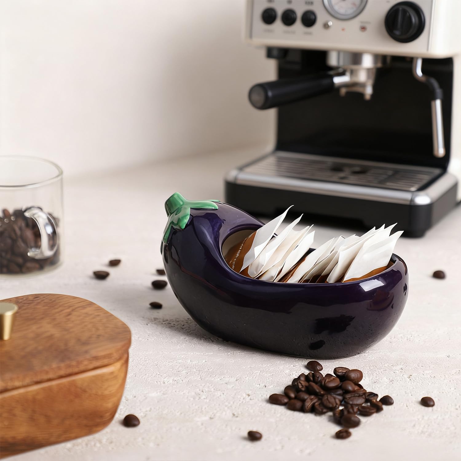 Gaolinci Eggplant Shaped Ceramic Sugar Packet Holder, Sugar Packet and Tea Bag Organizer for Table, Office,Hotel, Coffee Bar