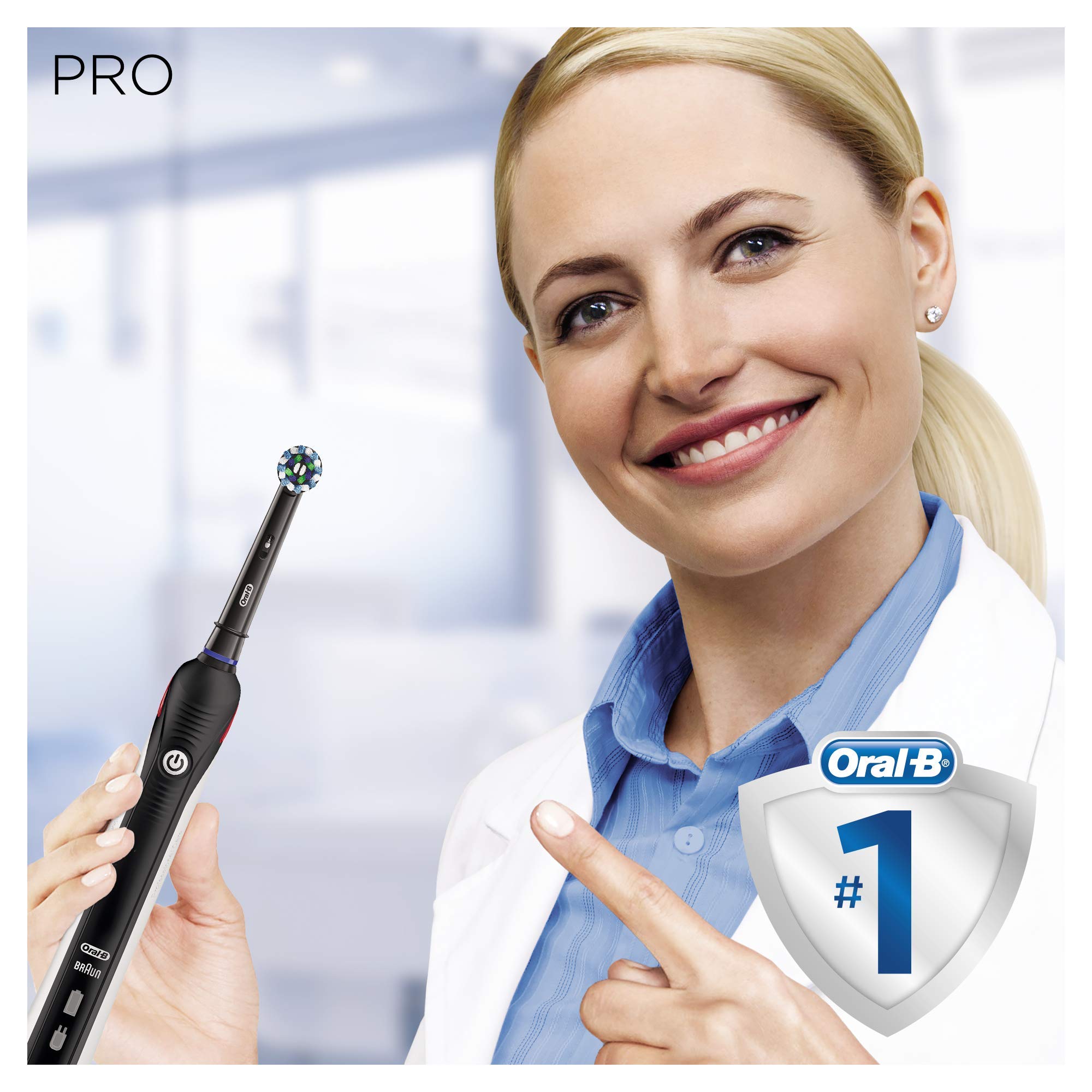 Oral-B Pro 2 2500 Brosse À Dents Électrique Rechargeable Avec 1 Manche Capteur De Pression, 1 Brossette Et 1 Étui De Voyage Offert, Noir, Élimine Jusqu’À 100 % De Plaque Dentaire, Idée Cadeau
