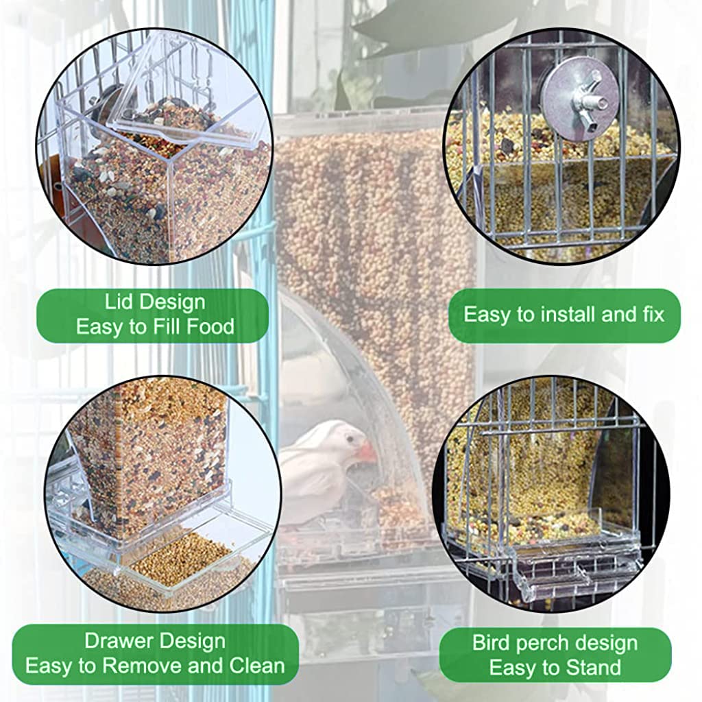 Qpets Bird Feeder for Cage with Perch, Acrylic, 3.35 * 2.95 * 7.28 inches 1