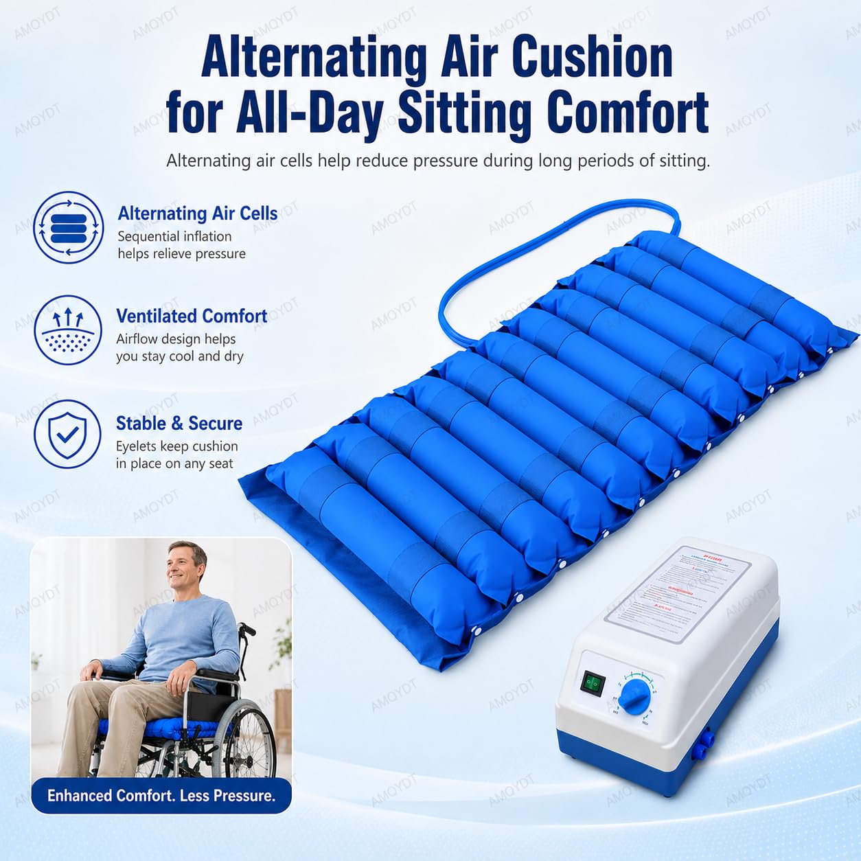 Colchón De Aire De Presión Alterna con Bomba para Silla De Ruedas, Cojín Transpirable para Personas con Discapacidad con Bomba Eléctrica para Asientos De Scooter De Movilidad.