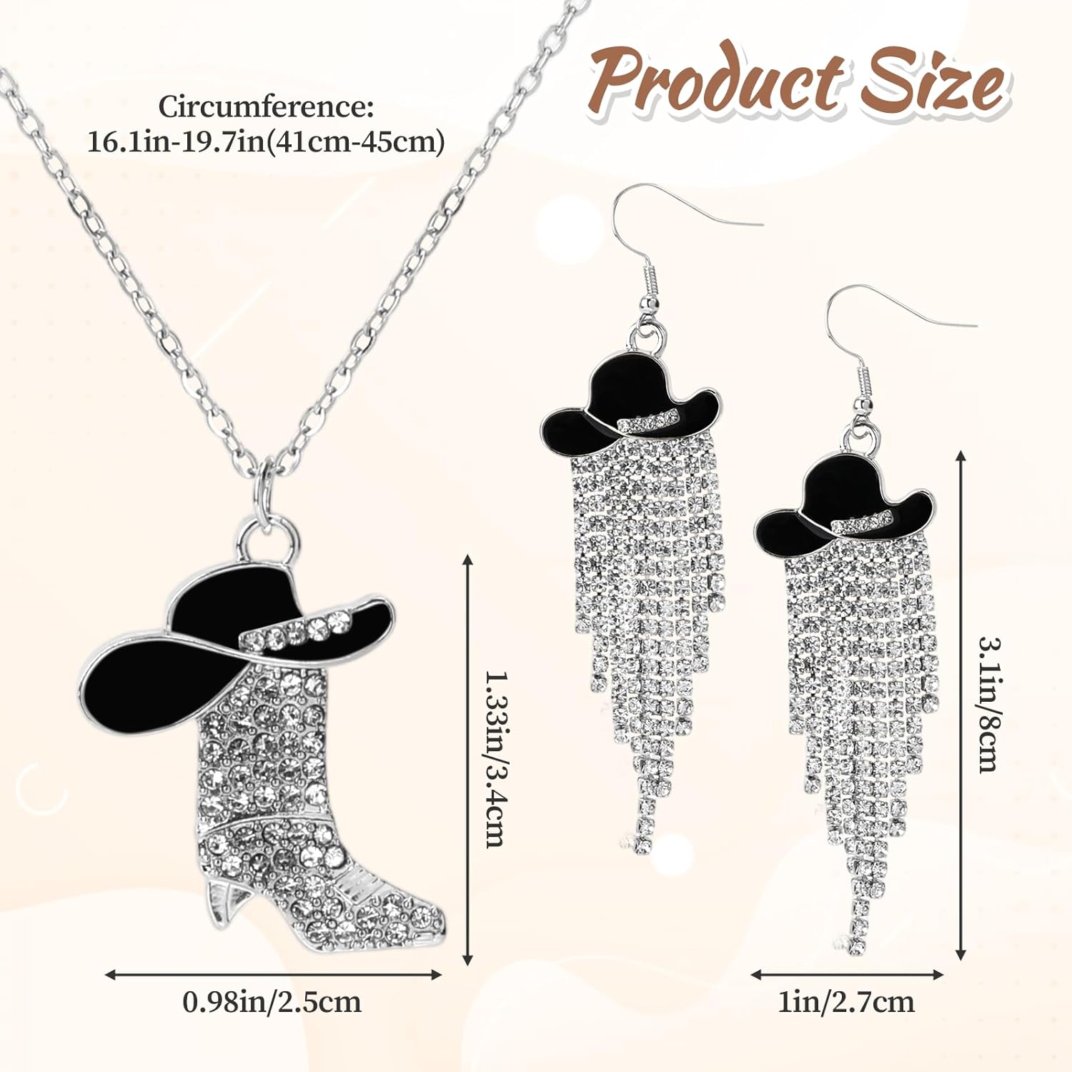 2 Pcs Cowgirl Jewelry for Women Cowgirl Accessories for Women Sparkly Rhinestone Western Tassel Earrings and Cowboy Boot Necklace Sets for Wild West Theme Party Country Music Festival - Image 2
