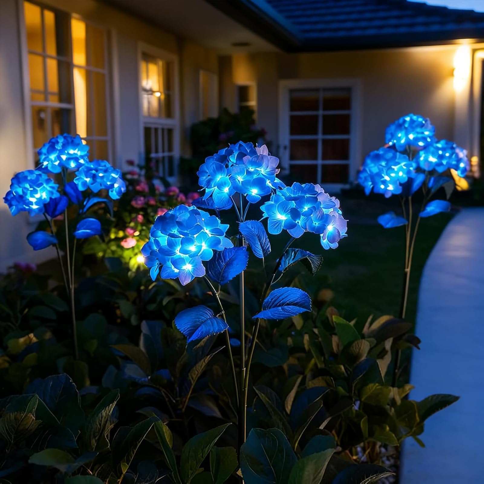 2PCS Fairy Hydrangea Lights, Solar Garden Lights Outdoor, Colorful Hydrangea Flower Light with 2 Modes & 3 Flowers, Realistic Hydrangea Solar Lights, Waterproof Decorative Light for Garden (Blue)