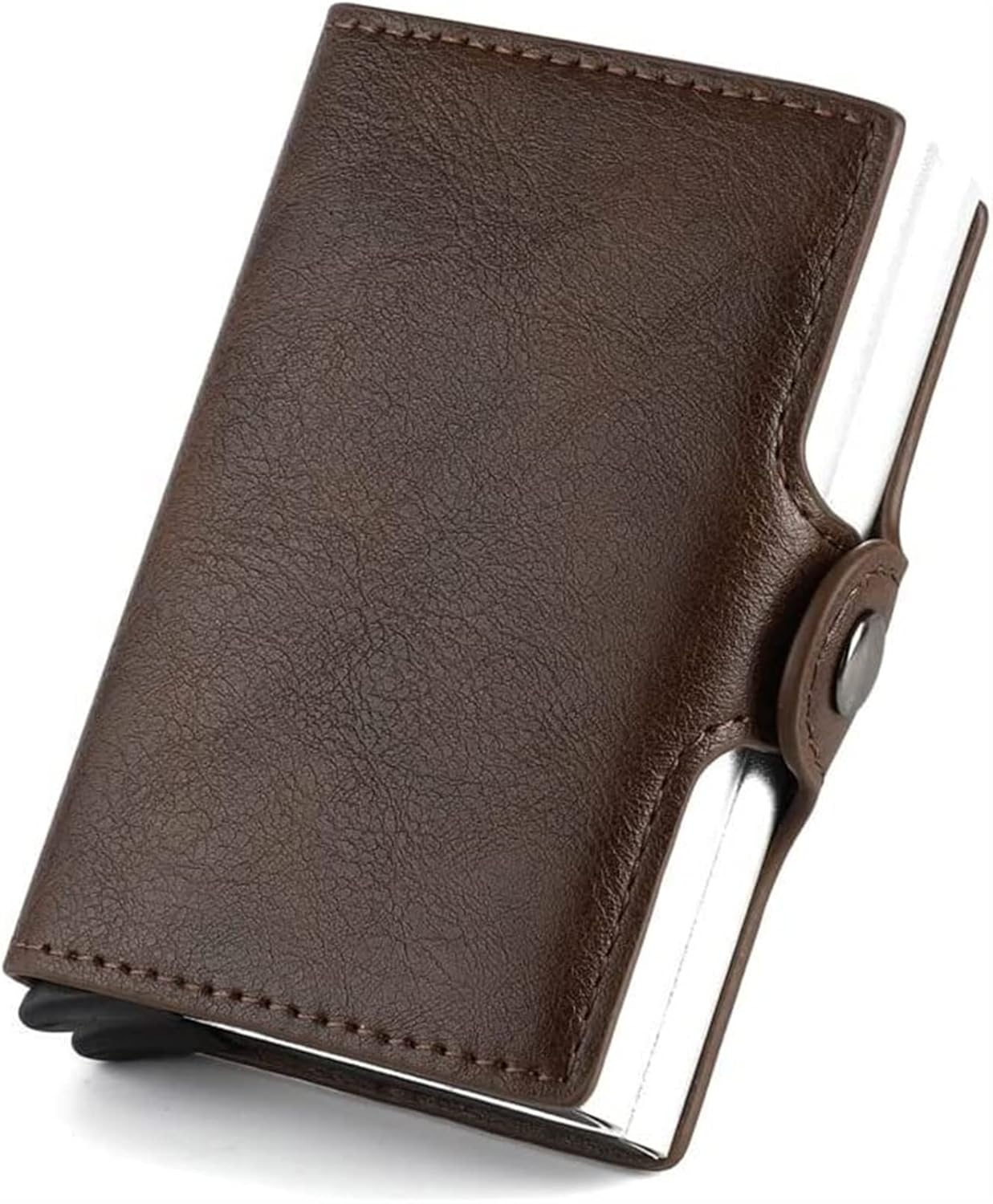 Mini Metal Wallet Vintage Leather Credit Card Holder for Men and Women Business Card ID Badge Holder Case (Color : C, Size : 9.5 * 6.5cm)