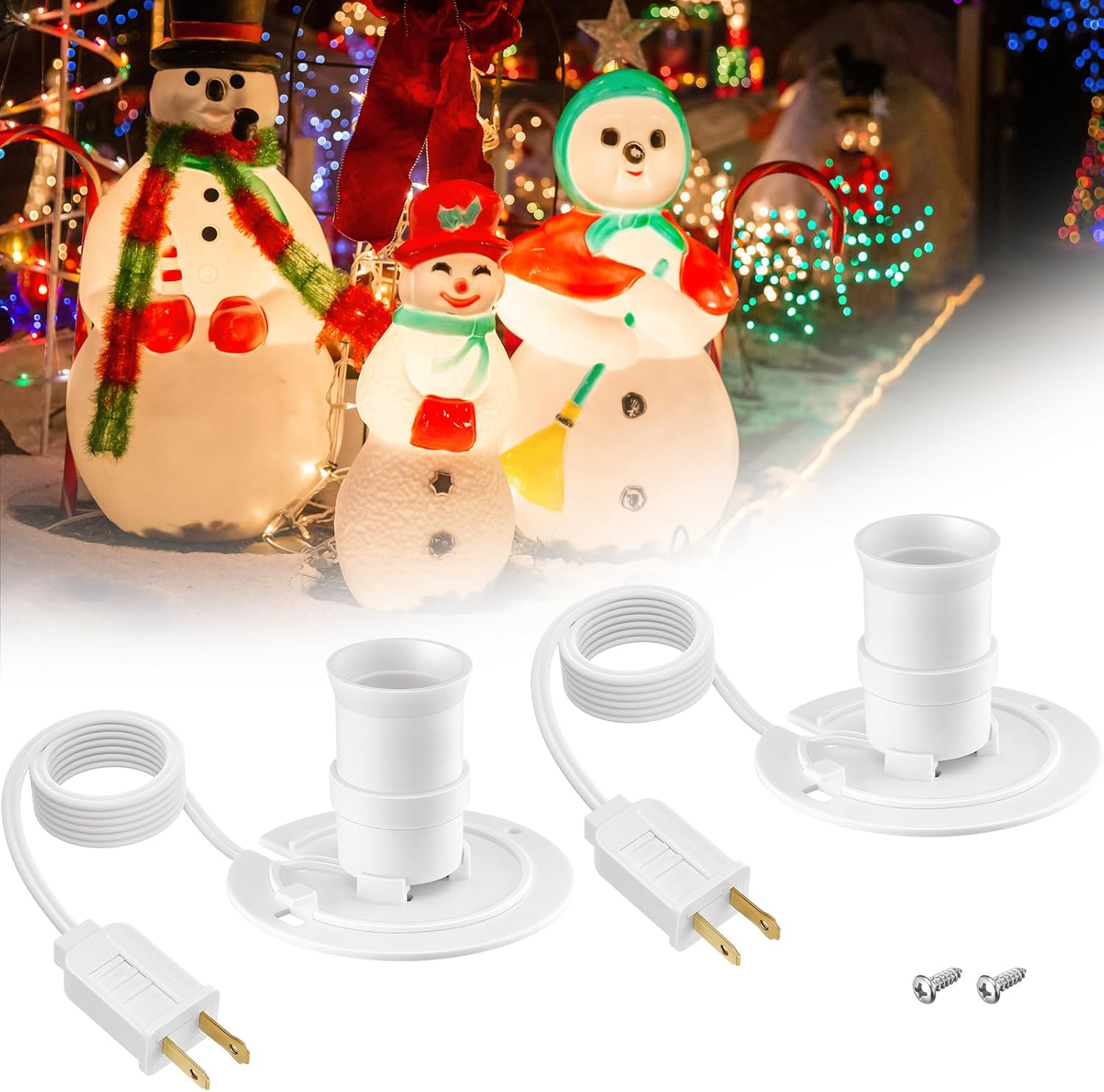 suraielec 2-pack blow mold light kit replacement, outdoor lights with e26 e27 socket, 3.5" universal light plate for santa, wisemen, halloween christmas village house, 5 ft cord