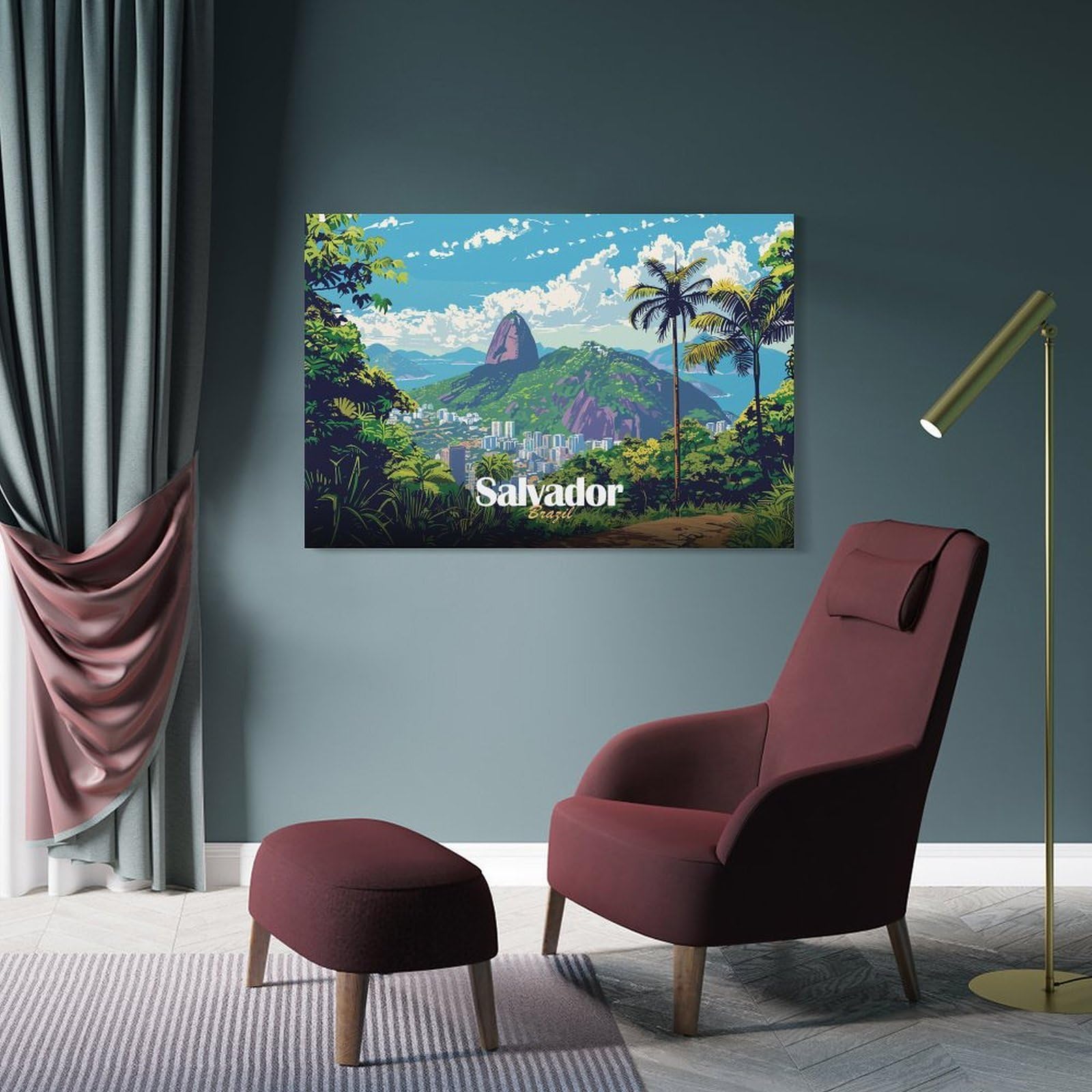 Junmoney Wall Picture Print Salvador, Brazil Landscape, 24x36inch(60x90cm), for Lounge, Bedroom Or Personal Spaces, Canvas Artwork with Gifting Potential
