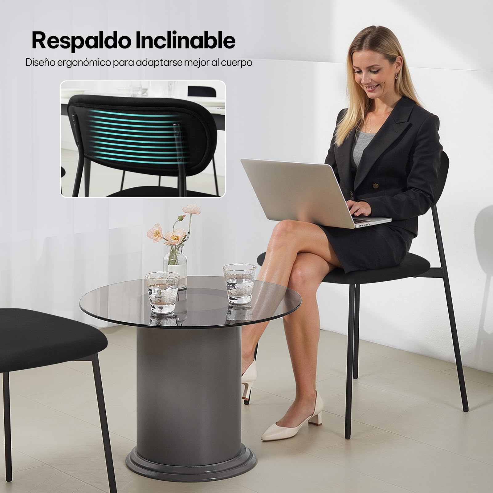 Lestarain 4X Sillas Comedor con Respaldo, Sillas Cocina con Asiento Tapizado, Sillas Modernas para Dormitorio, Salón y Cocina, Sillas Comedor Nórdicas, Terciopelo, Negro