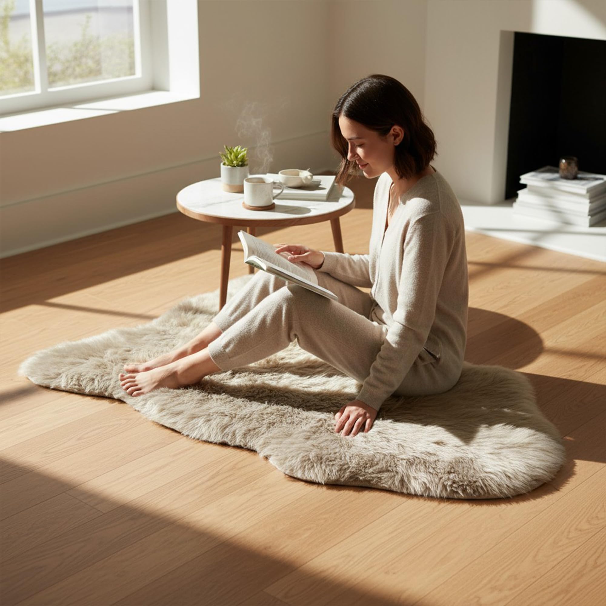Infinity Leather Tapis Luxe en Peau de Mouton véritable 100% Laine Naturelle, Doux, Soyeux et Moelleux. Idéal pour Chambre, canapé ou Sol. Chaud et Respirant. Parfait! (90 x 60 cm) (Taupe)
