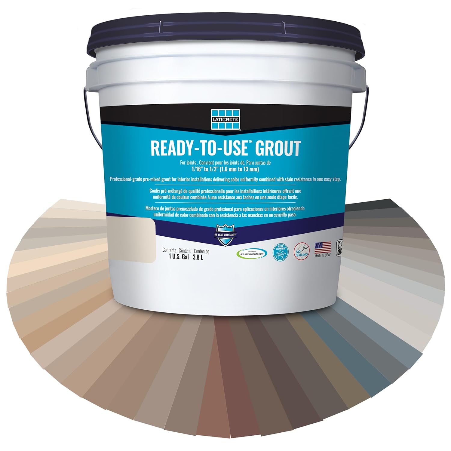 LATICRETE® Ready‑to‑Use Grout, Pre‑Mixed Stain‑Resistant Tile Grout with Non‑Sag Formula for Walls & Floors, No Mixing or Sealing Required, 40+ Colors, Frosty