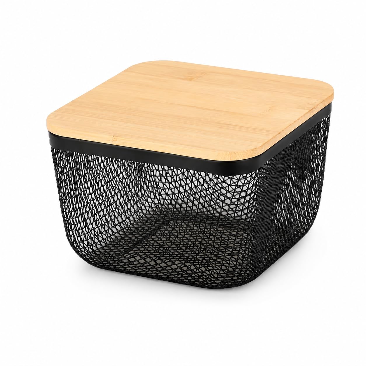 Storage Basket with Wooden Lid Stackable Metal Wire Kitchen Organizer Bin with Handle for Fruits, Vegetables, Snacks, Pantry & Fridge Storage Kitchen Storage Basket | Multicolor-image-24