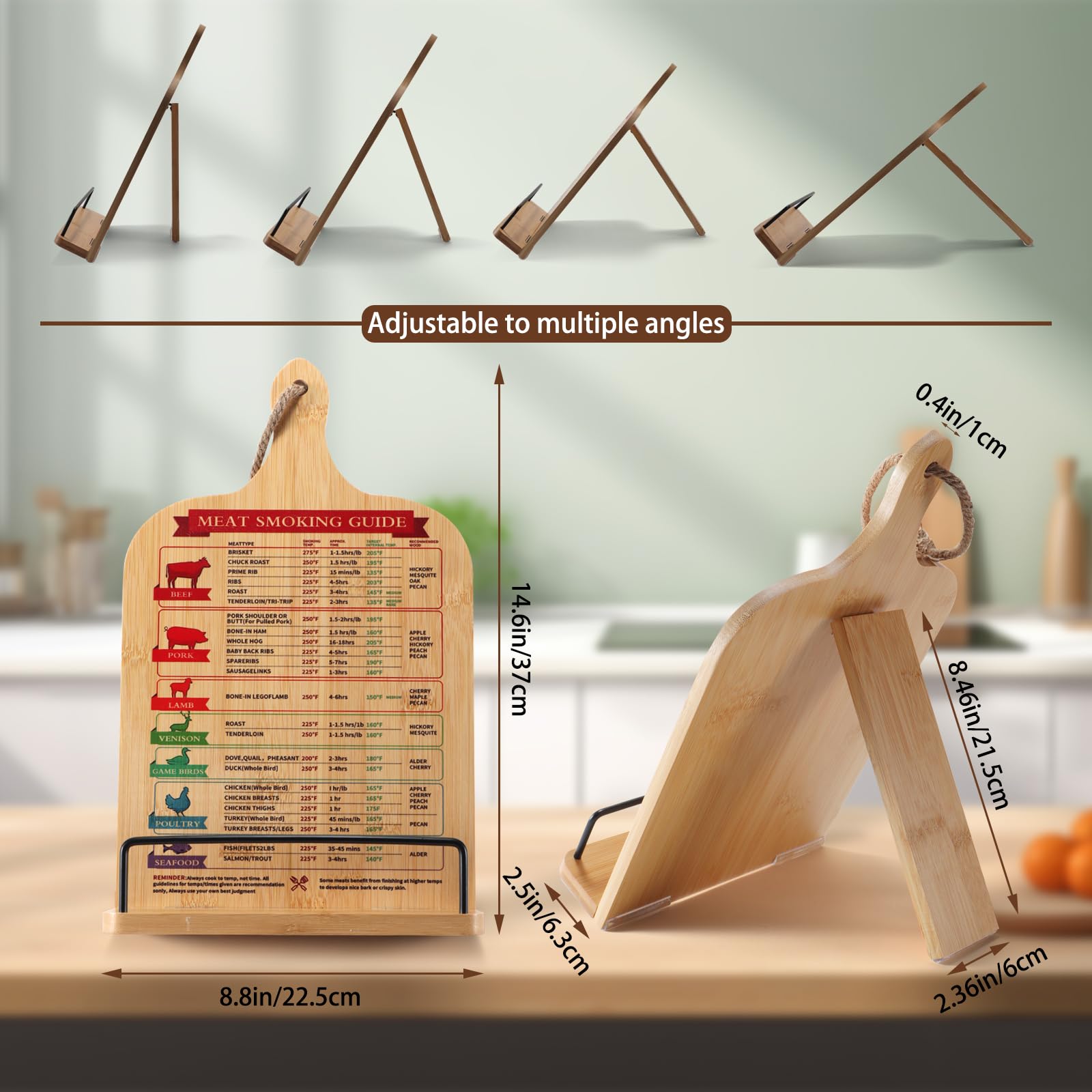 Cook Book Stand,Recipe Book Holder with Measurement Conversion Chart,House Warming Gifts new Home,Bamboo Cookbook Stand,Gifts for Women & Friends,Essential Accessories for Recipe Book Stand - Image 3