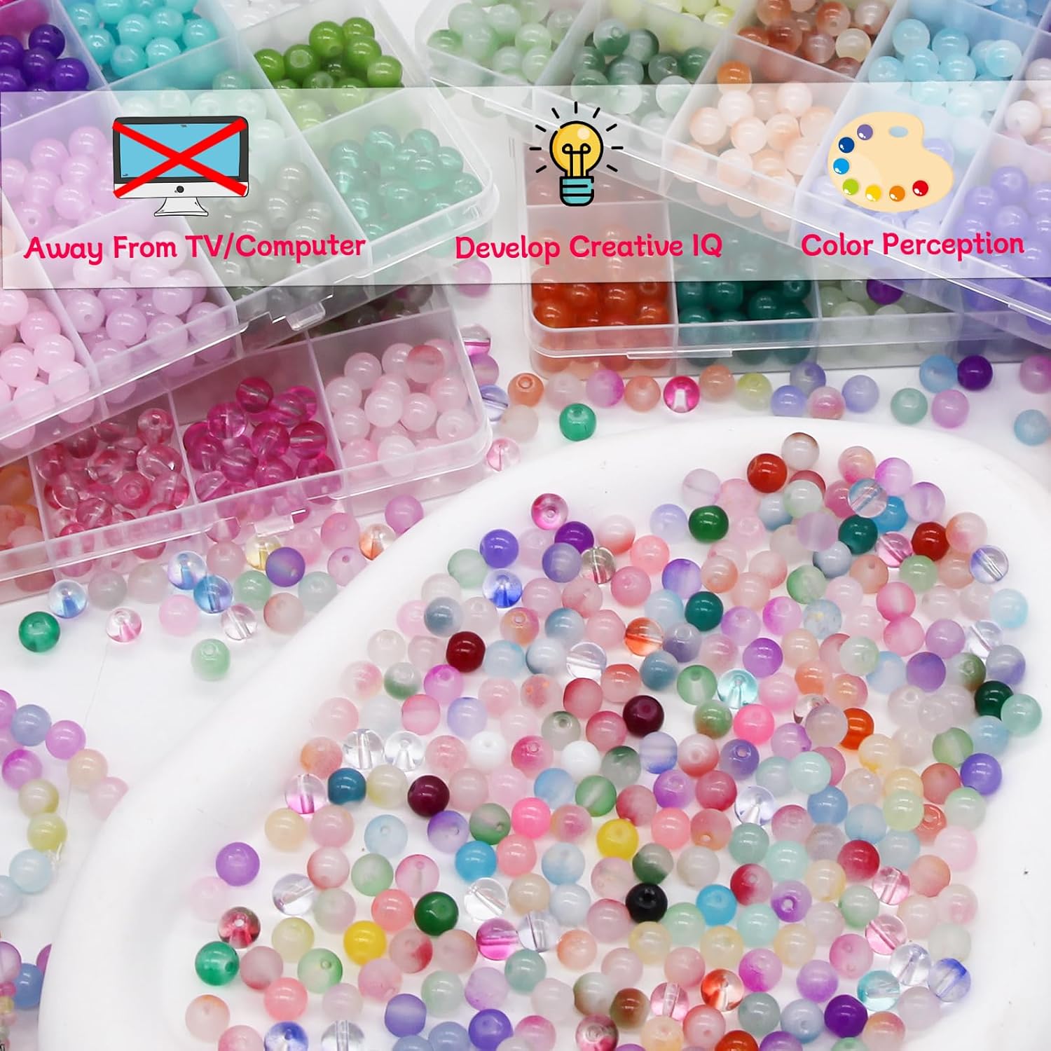 ​LET'S BEADING​ 8mm Round Glass Beads for Jewelry Making - ​2545PCS 96Colors Crystal Beads​ Bulk Crafting Kit with ​Jewelry Specer Beads​ & ​8mm Round Beads​ for DIY Bracelets, Necklaces, Adults - Image 7