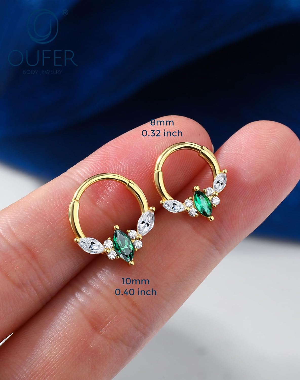 OUFER Septum Rings 16G Green CZ Septum Hoops Rings, 316L Surgical Steel Septum Piercing Jewelry, Hinged Segment Daith Helix Cartilage Earrings For Women Men - Image 6