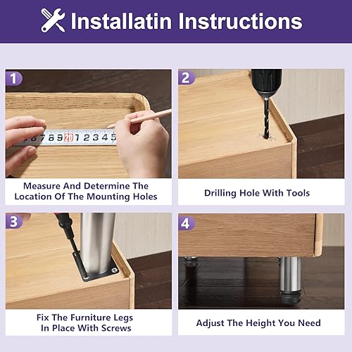 Miniatura 6 de Masendelk Patas de metal para muebles de 6 pulgadas, patas ajustables de acero inoxidable, patas de metal plateado, patas redondas para gabinete de