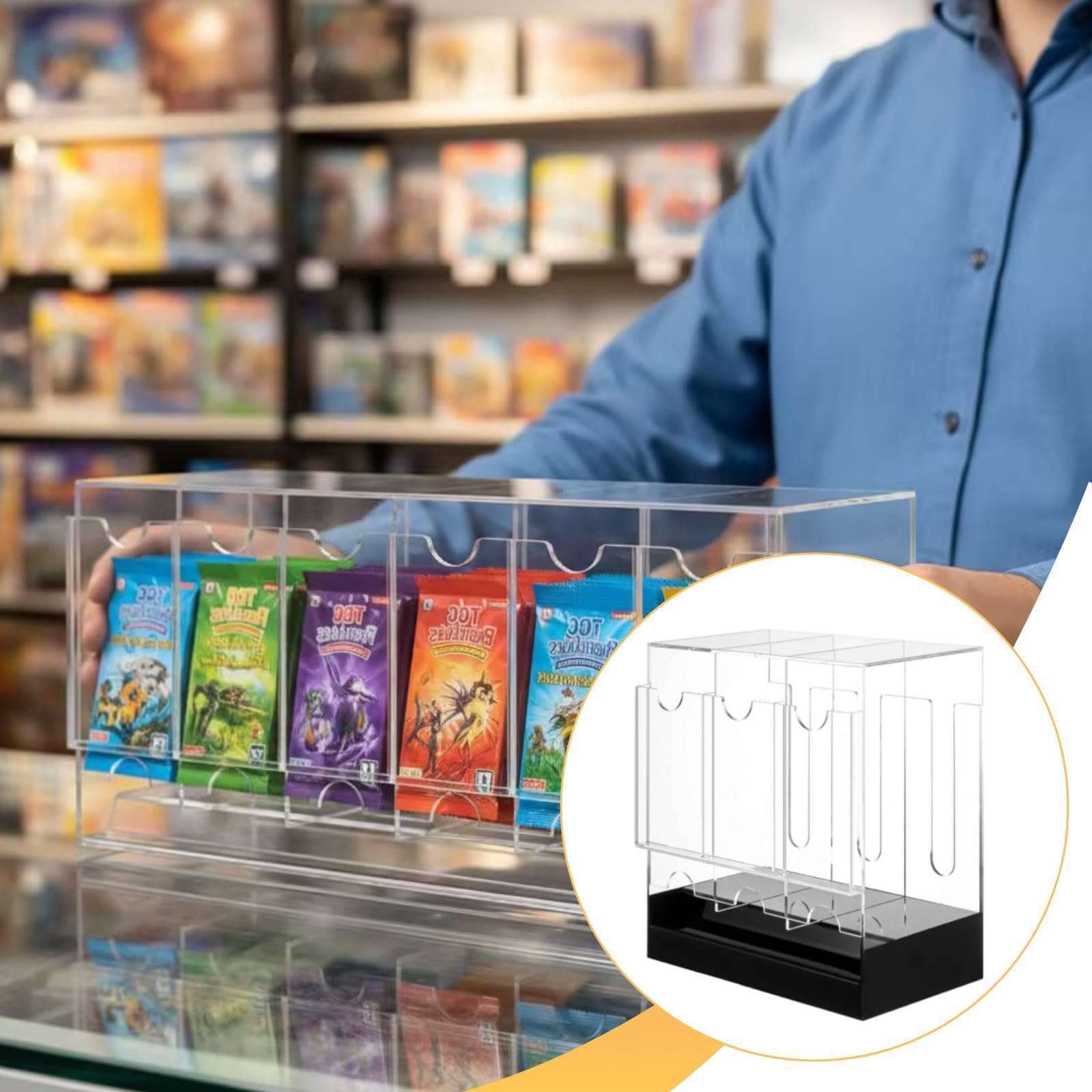 Distributeur de Boosters Présentoir Cartes Vitrine Organiseur Boîte Rangement Acrylique Résistant Support Stable et Packs Debout Adapté Au Bureau Sall, Fond Noir, 3 Emplacements