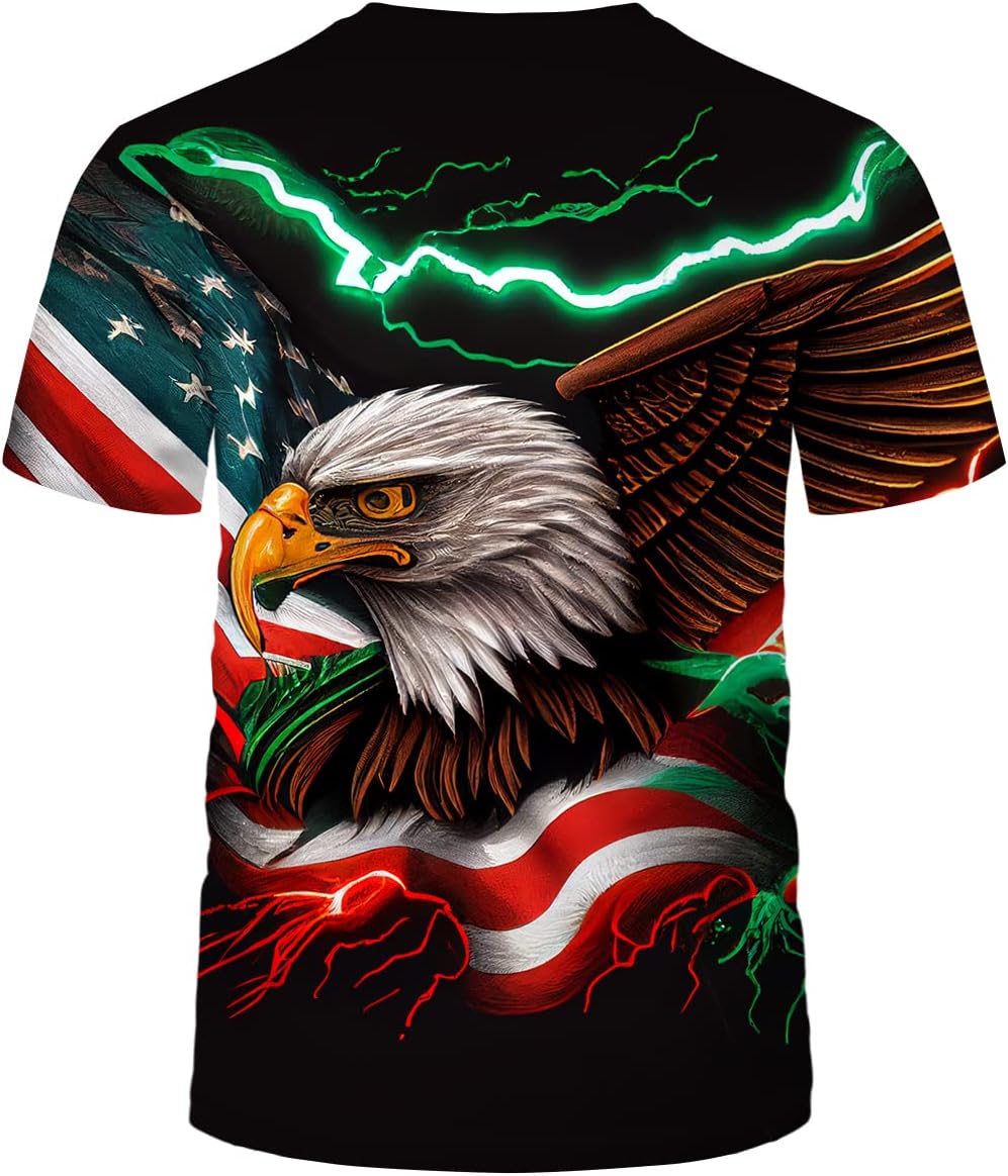 LAOLIUSN Star Stripe Flag T-Shirt for Men Summer Short Sleeve Tees Tops Patriot Theme Shirt Eagle Graphic Shirt - Image 2