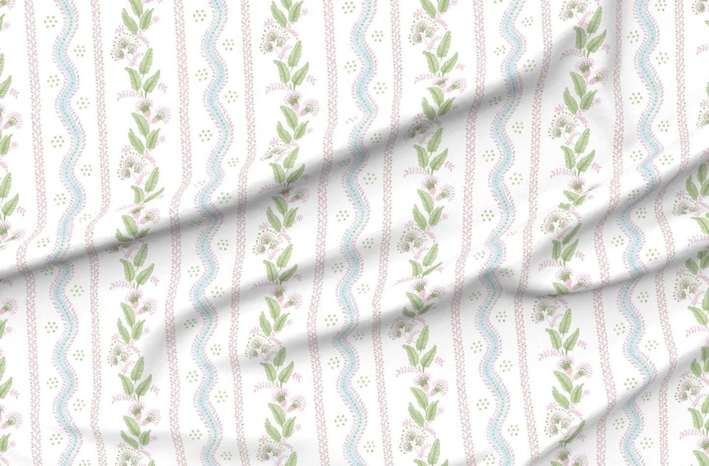 SpoonflowerFabric - Grandmillennial Cottage Stripe Simple Floral Traditional Elegant Printed on Petal Cotton Fabric by The Yard - Sewing Quilting Apparel Crafts Decor