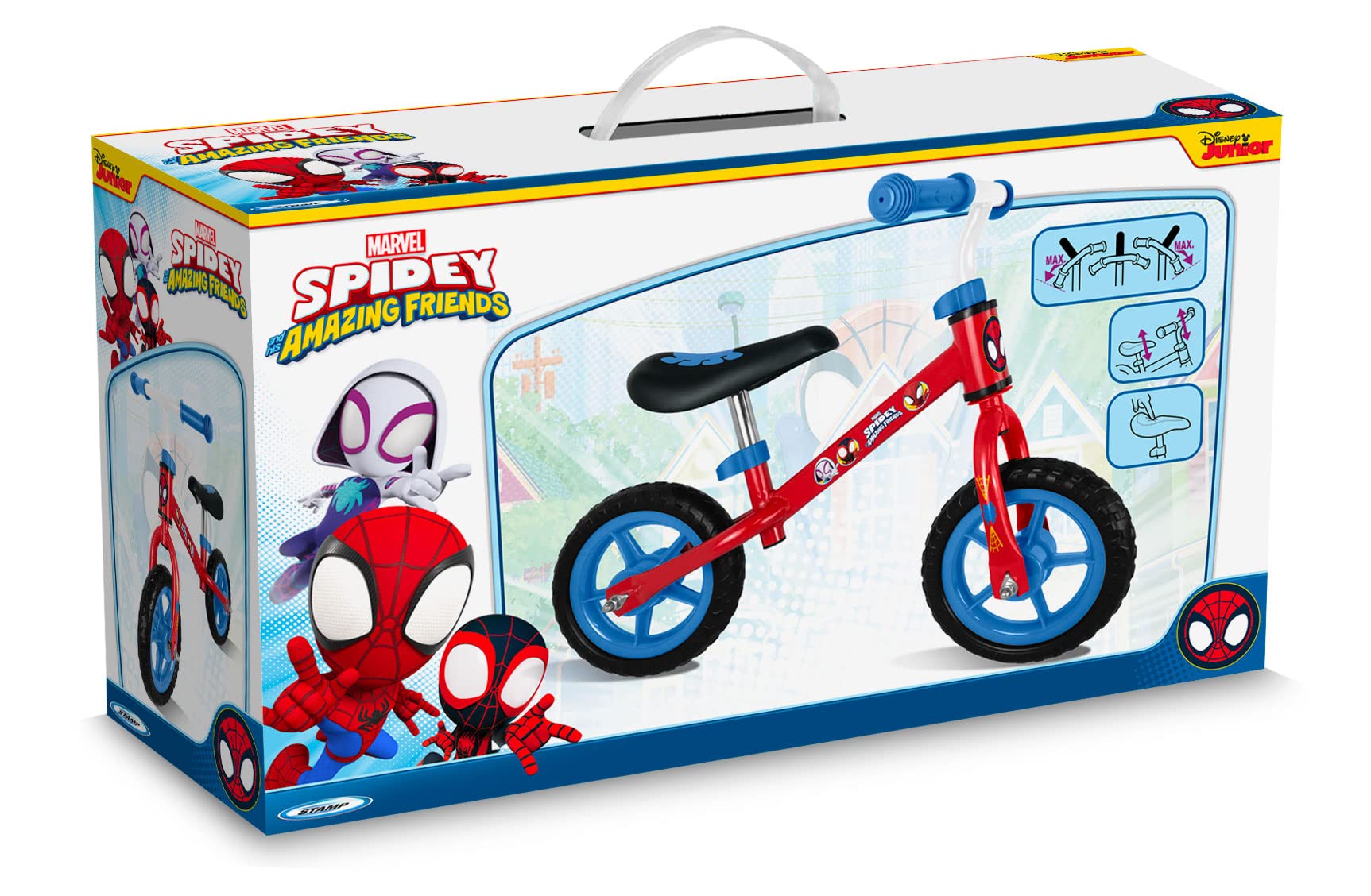 Bicicleta De Equilibrio Spidey Running Bike Para Niños – Marco De Acero, Ruedas Macizas EVA, Asiento Y Manillar Ajustables, Azul, Talla Única, Desde 3 Años