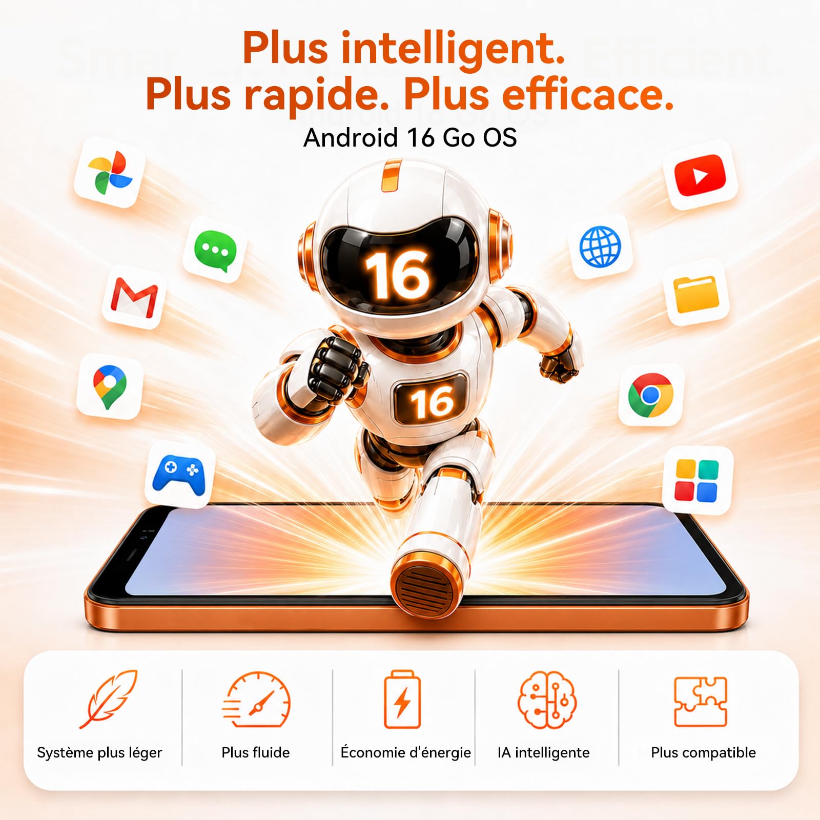 Blackview Wave 2C 5'' Telefono Portatile Mini Smartphone Android 16GB 9+32GB (ext 1TB) Dual SIM, Face ID/GPS, Compatibile Arancione, SFR, Bouygues, Free Mobile - Arancione