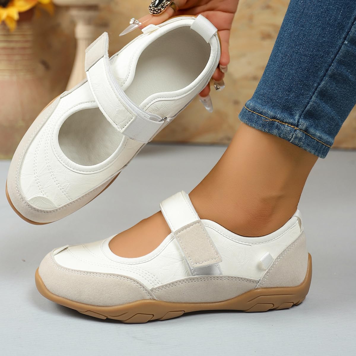 Scarpe da ginnastica Mary Jane da donna, in tela, casual, da passeggio, bianco, 38.5 EU | Scarpe da ginnastica da donna Mary Jane, leggere, con cinturino regolabile, comode scarpe da passeggio