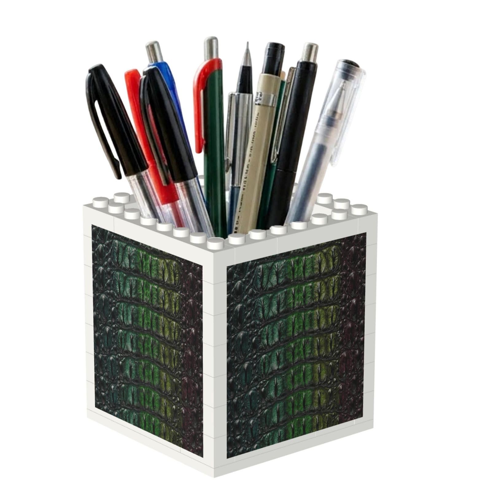 Poadnly Freshwater Crocodile Bone Skin Animal, Pen Pot Pencil Holder for Office Home School, Compact Desk Organiser for Office Stationery