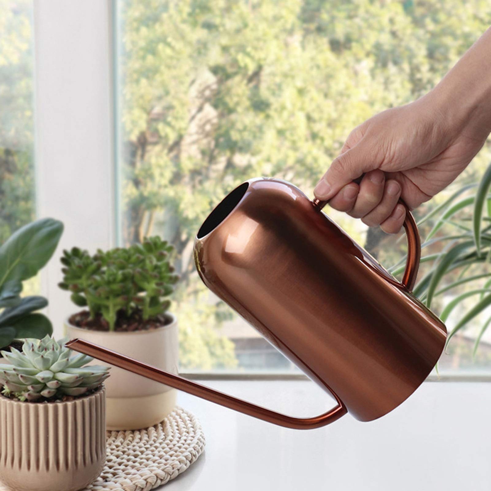 Esta regadera de 1500 ml, de Acero Inoxidable, con Boquilla Larga, es Ideal para regar Plantas de jardín y Flores (Color: Negro).