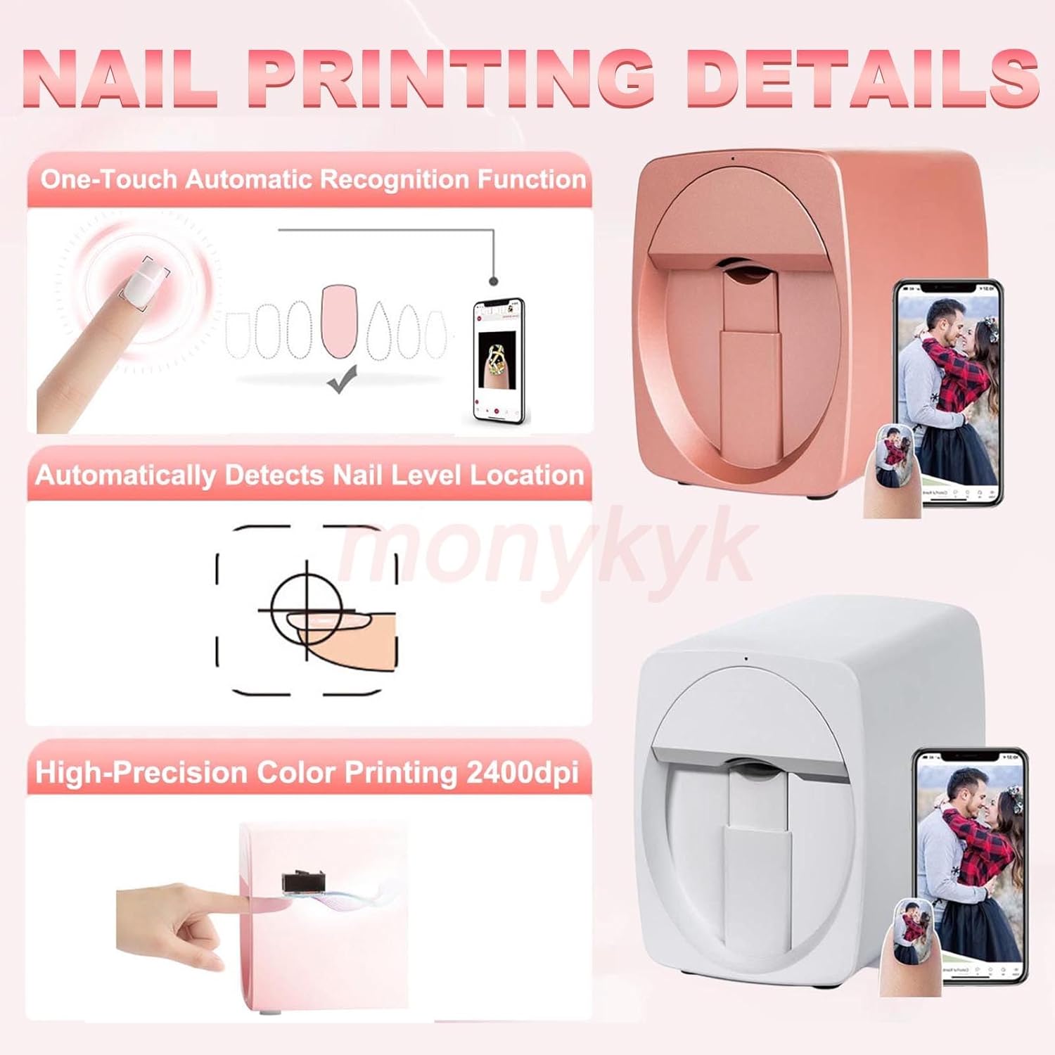 Nail Printer Machine Kit-3d Nail Art Digital Mobile Printer for Salon&Home | WiFi/DIY Design | 30s Fast Print&Cure | Includes Pg4 Gel,Fm10 Ink, Base/Cleaning Glue(Bonus Pg0&White Gel) White