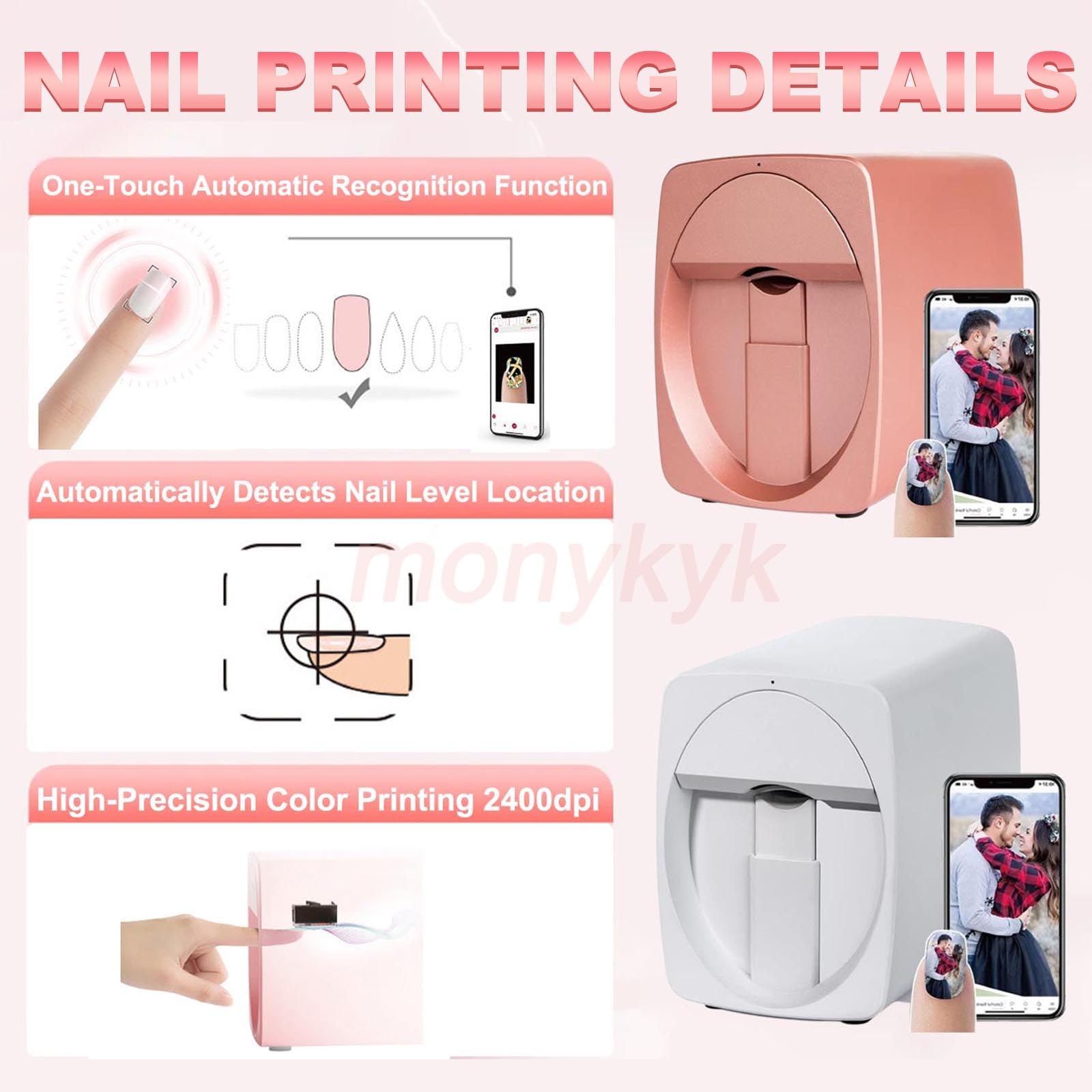 Impresora De UñAs Kit,Impresora Digital MóVil para DecoracióN UñAs 3D,MáQuina ImpresióN De UñAs Bricolaje AutomáTica PortáTil,ResolucióN ImpresióN 2400DPi,para SalóN UñAs Casa Pink