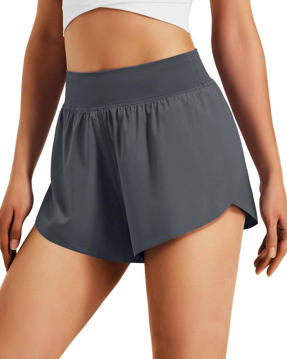 Women's 3" Athletic Running Shorts High Waisted Quick Dry Lightweight Dolphin Shorts for Workout Gym with Liner