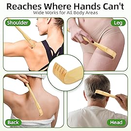 Renook 5 PCS Wooden Bamboo Back Scratcher, 16.5 Inch Long Handle Back Scratchers, 100% Natural Bamboo Back Scratchers for Adults Men Women,Father\'s Day Gift