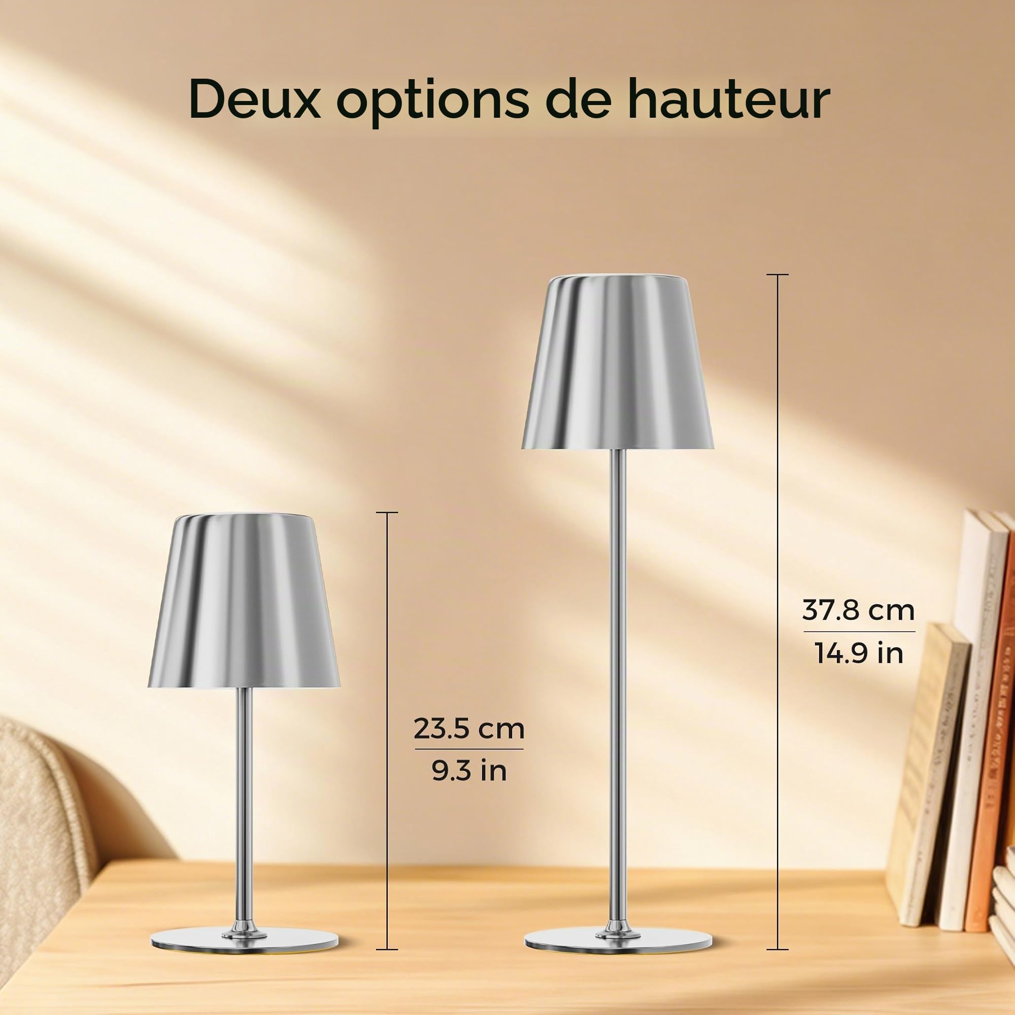 Lot de 2 Lampes de Table Sans Fil en Métal, Intérieur et Extérieur