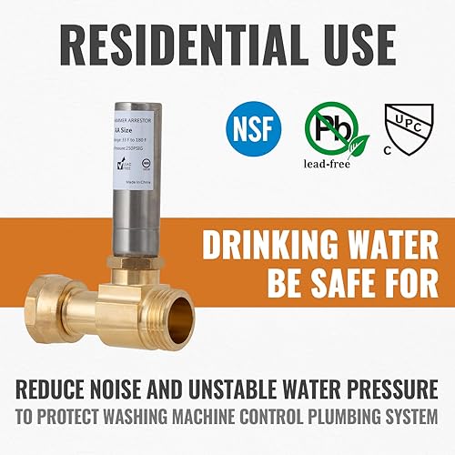 Miniatura 4 de SUNGATOR Martillo de agua para lavadora, 34 pulgadas MHT x 34 pulgadas FHT, martillo de agua recto de acero inoxidable para detener el choque de la