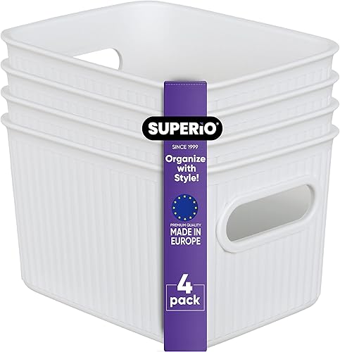 Miniatura 1 de Superio Ribbed Collection - Canastas organizadoras de plástico decorativas abiertas para el hogar, pequeñas cajas blancas (paquete de 4) para