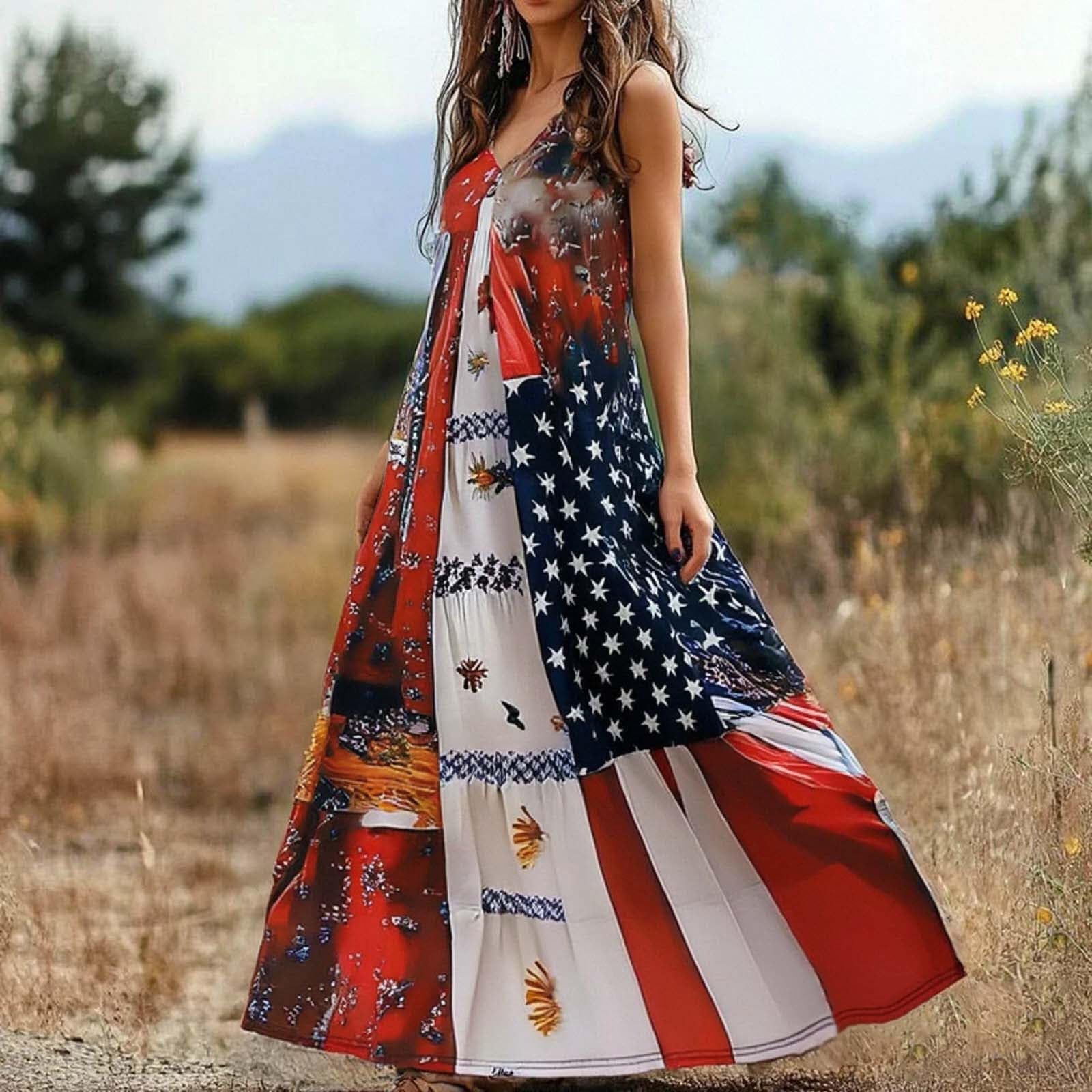 Vestido Casual De Verano con Estampado Floral, Sin Mangas, Cuello Informal for Mujer, Día La Independencia