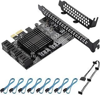 BEYIMEI PCIe SATA Card 8 Ports, PCI-E X1 3.0 Gen3 (6Gbps) Controller Card with 8 SATA Cables, Power Splitter Cable and Low Profile Bracket,SATA 3.0 Controller Expansion Card (ASM1064+JMB5XX)